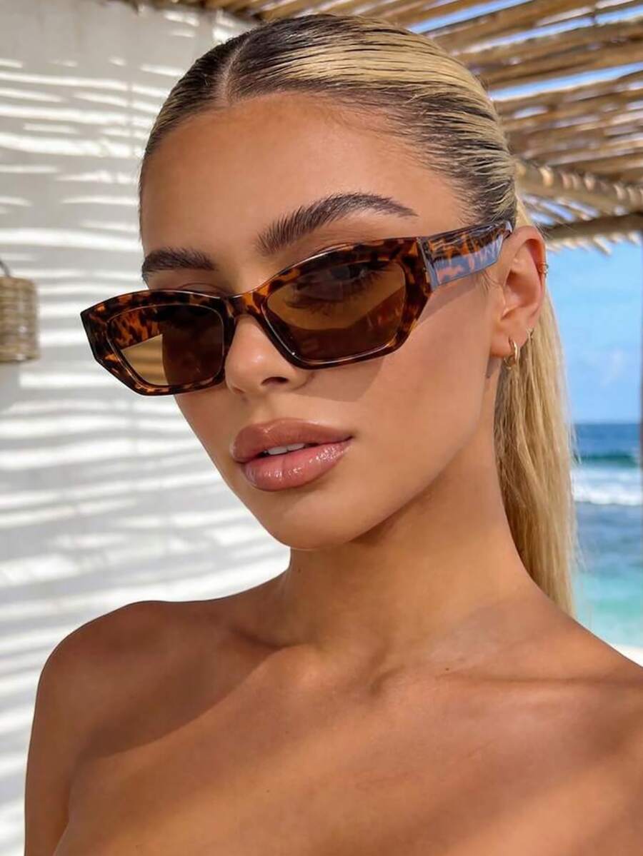 Leopard Print Retro Rectangular Plastic Fashion Sunglasses Classic Style Decorative Outdoor Travel Beach Vacation Casual Daily Wear Summer Sun Protection UV Protection Driving Glasses For Women And Men - Multicolor - View 1