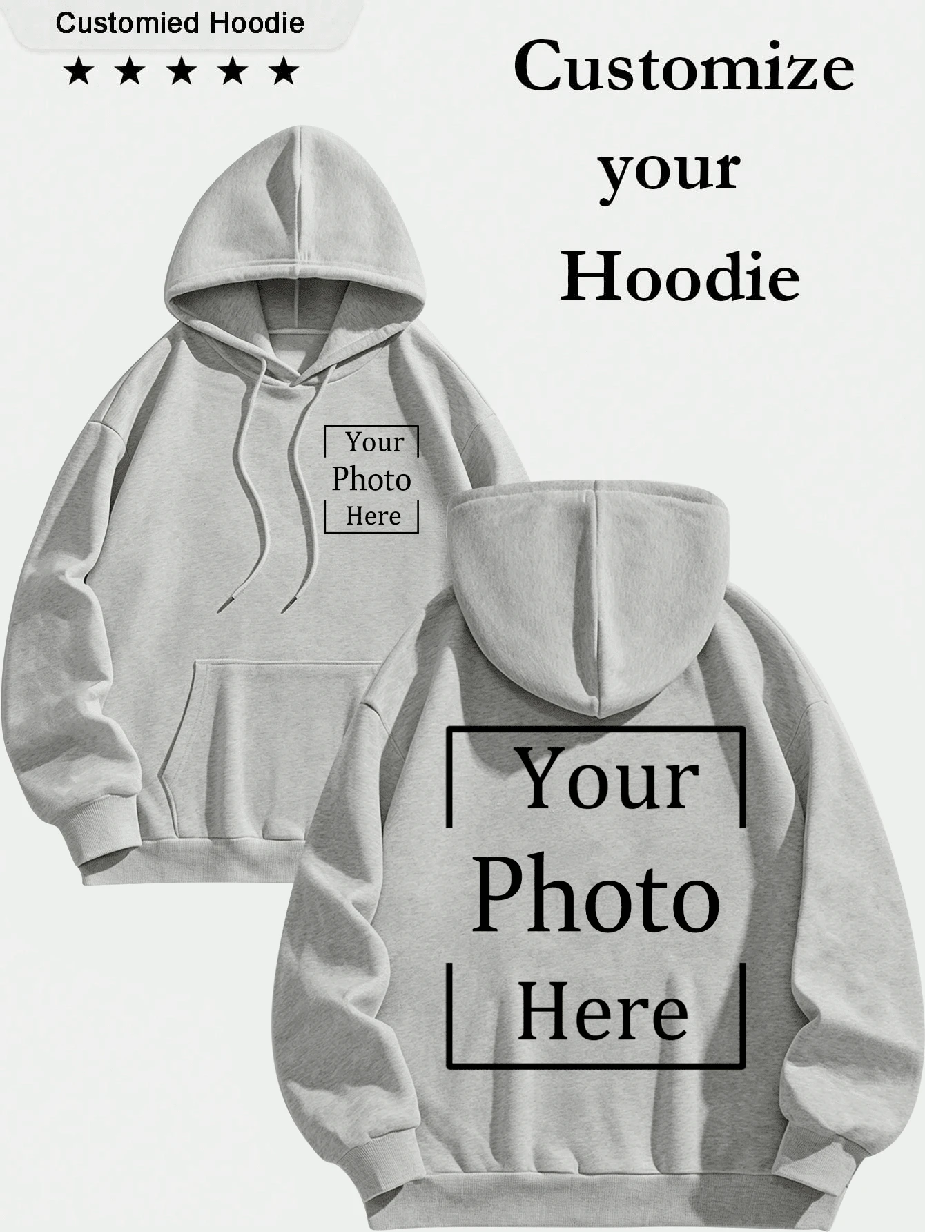 客製化高端獨家女款秋冬衛衣套裝,可客製照片 | 獨家服裝圖案客製化,無限制,可客製照片、情侶照、家庭照,送給好友 | 兄弟 | 朋友 | 家人的獨特禮物 - 淺灰色 - 查看 1