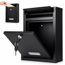 Letter Box 215 X H320 X D90mm Large Post Box Wall Mounted Steel Mail Box Parcel Delivery Box Lockable Letter Weatherproof Post Box With 2 Keys Stylish Letterbox For Keep Your Mail (Black) - A - View 2