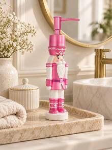 1pc Christmas Nutcracker Soap Dispenser, Pink Refillable Liquid Hand Soap Pump Bottle, Bathroom Vanity, Kitchen Sink Countertop Lotion Dispenser, Holiday Home Decor, Christmas Gift - D - View 4