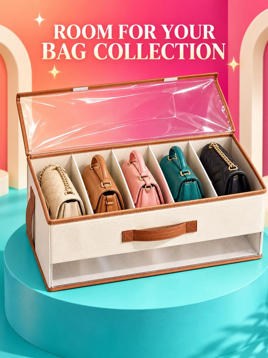 Handbag Storage Organizer Box With Lid And Handle, Space-Saving Closet Storage Container For Apartment, Dorm And Home Use, Underbed Storage - Multicolor - View 1