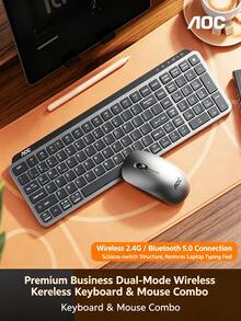AOC Kombo Keyboard dan Mouse Bluetooth Nirkabel KM600: Keyboard dan mouse isi ulang mode ganda, mekanisme sakelar gunting senyap, desain tahan percikan air, kompatibel dengan laptop dan desktop, tersedia berbagai warna. - View 2