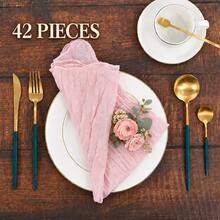 60pcs Light Pink Cheesecloth Napkins, Soft Crinkled Gauze Dinner Napkins, Bohemian Rustic Style Semi-Sheer Cheesecloth Table Napkins, Reusable And Washable Cloth Napkins, Suitable For Weddings, Receptions, Bridal Showers, Baby Showers, Birthday Parties, Holidays And Home Decor - View 14