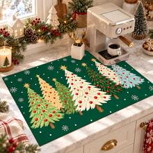 1pc 2D Christmas Absorbent Mat, Christmas Tree Pattern, Kitchen Countertop Absorbent Drying Mat, Coffee Machine Mat, Pour-Over Coffee Pot Mat, Dish Drainer Mat, Non-Slip Heat-Resistant Kitchen Mat, Dining Table Mat, Breakfast Mat, Washing Machine Mat, Home Kitchen Dining Table Coffee Shop Bar Decor Mat, Holiday Party Housewarming Gift - Multicolor - View 3