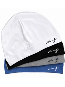 1pc Solid Color Letter Street Nylon Embroidered Skull Beanie, All Season Spring Autumn Knit Hat, Soft High Elastic Outdoor Running Cold Weather Cap - King - View 1