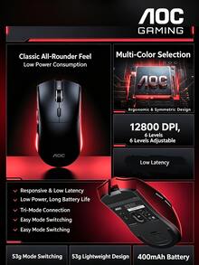 AOC GM230 Tri-Mode Wireless Mouse Bluetooth 2.4G Wired Lightweight Gaming Mouse Universal For Laptop Office Multiple Colors Available - View 9