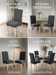 Minimal Vertical Striped Chair Slipcovers, Full Wrap Cream Textured Fabric Chair Covers. Multi-Size, Dustproof & Stain Resistant. Perfect For Dining Room, Balcony, Patio & Holiday Parties, Refresh Your Old Chairs. - Multicolor - View 5