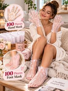 200 قطعة (100 قطعة أقنعة يد + 100 قطعة أقنعة قدم ناعمة ومريحة ومرطبة)، جوارب مرطبة للاستخدام مرة واحدة - قفازات مرطبة وجوارب بلاستيكية، أقنعة قدم للاسترخاء والترطيب، جوارب استرخاء القدم، للحصول على أقدام ناعمة، للاستخدام المنزلي اليومي - متعدد الألوان - مشاهدة 3