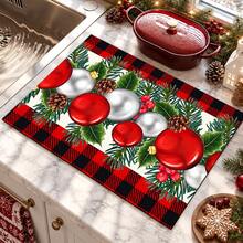 1pc 2D Christmas Absorbent Mat, Christmas Decorative Pattern, Kitchen Countertop Absorbent Drying Mat, Coffee Machine Mat, Pour Over Coffee Pot Mat, Dish Drying Mat, Non-Slip Heat Resistant Kitchen Mat, Table Mat, Breakfast Mat, Washing Machine Mat, Home Kitchen Dining Table Coffee Shop Bar Decor Mat, Holiday Party Housewarming Gift - Multicolor - View 5