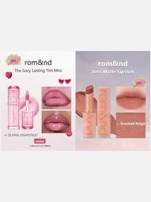 Rom&nd Romand THE JUICY LASTING TINT MINI 03 Pink Grapefruit 1g/0.04 Oz + ZERO MATTE Matte Lipstick #21 Smoky Beige, 2pcs Set - 03 PINK GRAPEFRUIT+#21 SMOKED BEIGE - View 1