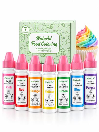 Cherrysea. 7-Color Liquid Food Coloring Set, 10ml Each, Concentrated Food Dye For Baking, Cake Decorating, Icing, Frosting, Fondant, Cookies, Easter Eggs & Holiday Desserts