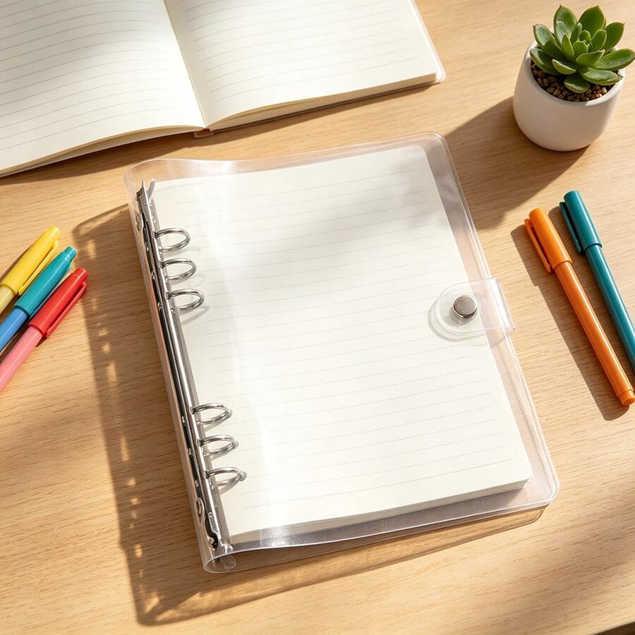 1pc A5 Transparent Loose-Leaf Notebook Cover, Minimalist Unbranded, 6-Ring Metal Binder, PVC Soft Shell, Suitable For School, Office, Home Life, Gifts - Single Piece - View 1