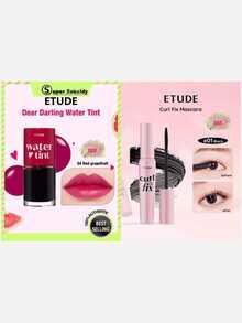ETUDE Dear Darling Water Tint #04 Red Grapefruit + Curl Fix Mascara #1 Black, Featuring Curl 24H Technology, Effectively Curls And Volumizes Thin Lashes For Up To 24 Ho... - #04 Red Grapefruit & 01 Black - View 2
