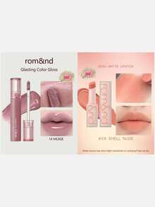 Rom&nd Romand Glasting Color Gloss 14 MUIGE High-Shine Glass Lip Gloss + ZERO MATTE Matte Lipstick #09 SHELL NUDE, 2-Piece Set - 14 MUIGE+#09 SHELL NUDE - View 1