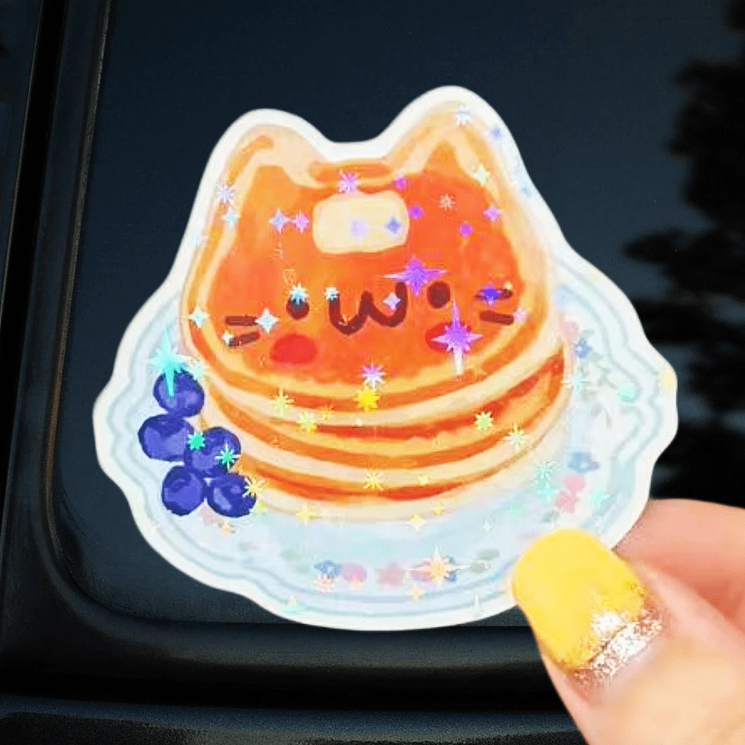 Stiker Kartun Pancake Berbentuk Kucing, Stiker Dekoratif Lembut dan Menggemaskan Gaya Sarapan Blueberry yang Lucu, Stiker Vinyl Tahan Air - Permukaan Matte Tahan Lama, Stiker Bumper Perekat Sendiri, Cocok untuk Mobil, Jendela, Laptop, Truk, Botol Minum - Desain Tahan Lama Multi-Fungsional, Stiker Mobil - vinil - View 1