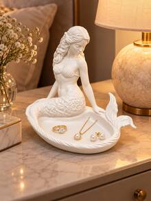 Mermaid Jewelry Tray, Exquisitely Carved Marine Creature Design With Clearly Visible Curly Hair And Fish Scale Texture. The Tray Groove Can Hold Delicate Silver Rings And Pearl Earrings, Suitable For Home Decor - Multicolor - View 4