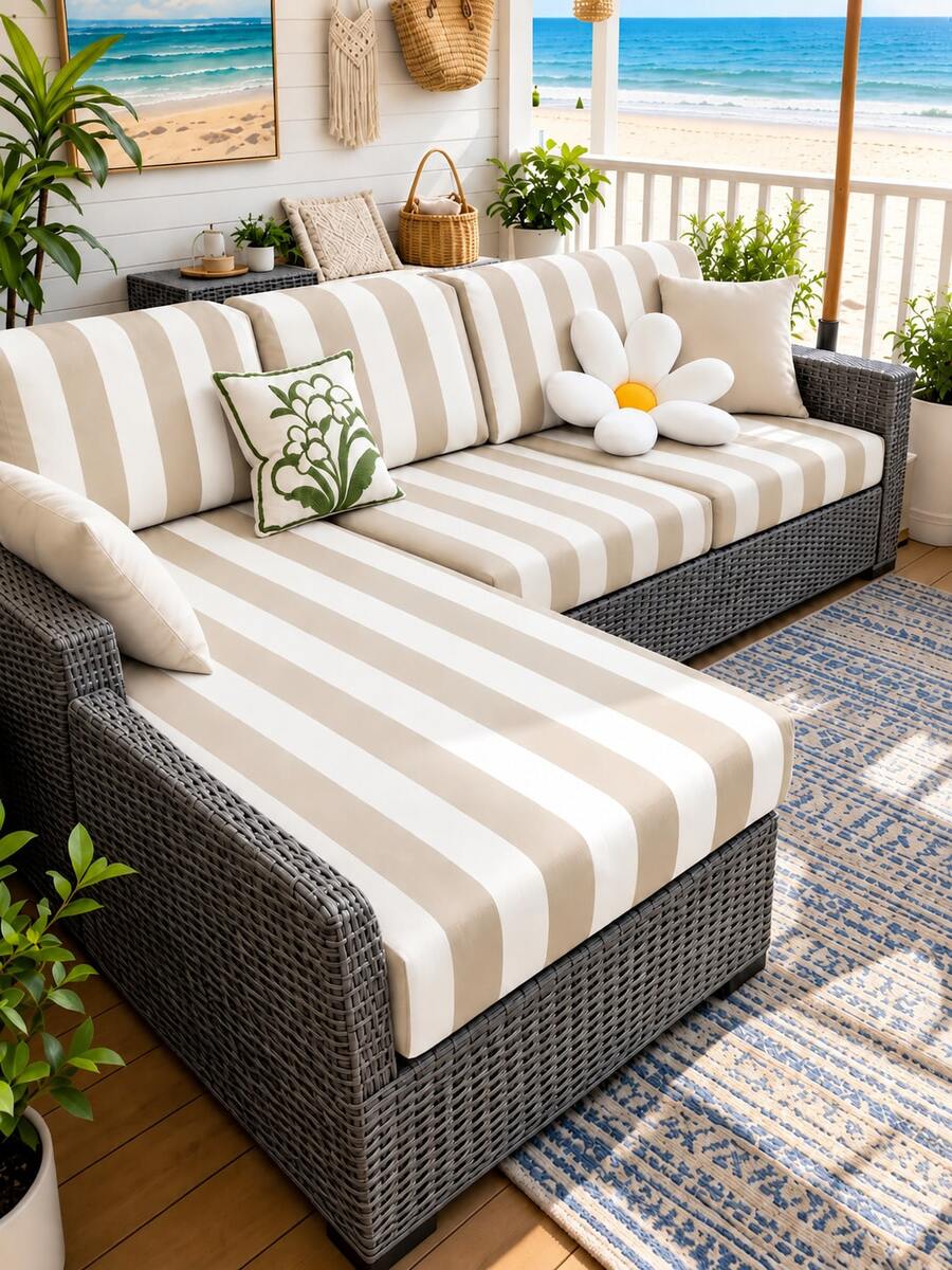 1pc Striped Print Milk Silk Sofa Cover, High Elasticity Dust-Proof Removable Washable All-Season Sofa Slipcover, Suitable For Patio, Garden, Poolside And Multiple Occasions, Single Piece Sold Not Set Sofa Protector