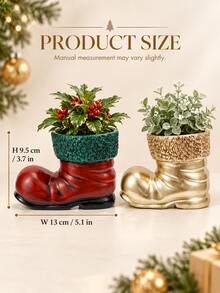 1pc Christmas Shoe-Shaped Planter, Vintage Country Boot Planter With Decorative Textured Trim, Holiday Plant Stand, Suitable For Living Room, Mantel, Entryway And Tabletop Decor Center - New Product - View 7