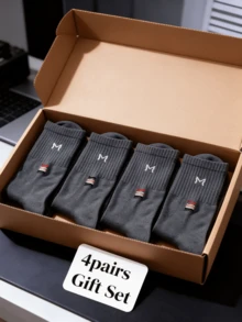 4 Pairs Men's Mid-Calf Socks, Spring/Autumn Casual Business Summer Sports Socks, Breathable, Moisture-Wicking, Solid Color, Versatile - Dark Grey - View 1
