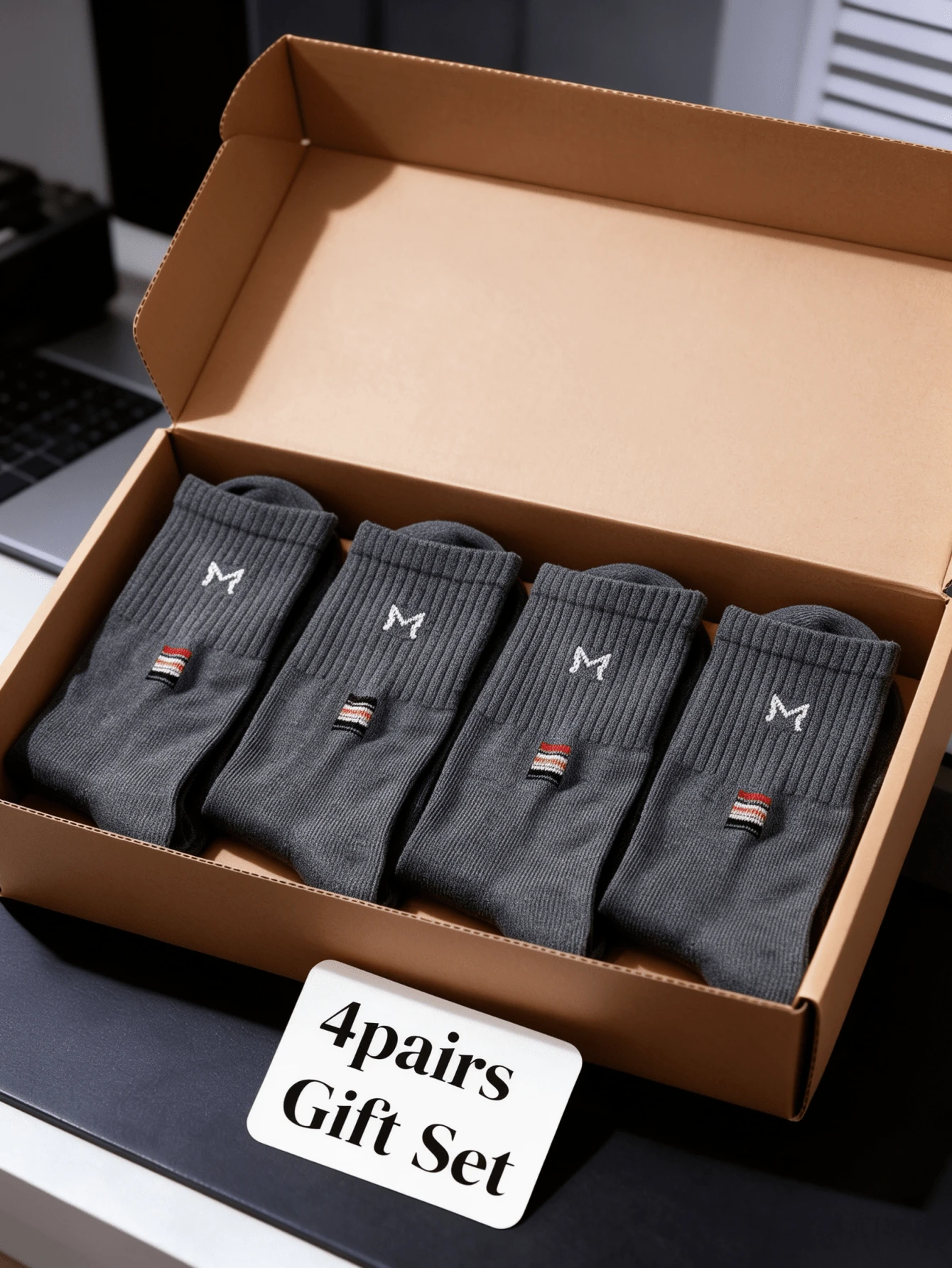 4 Pairs Men's Mid-Calf Socks, Spring/Autumn Casual Business Summer Sports Socks, Breathable, Moisture-Wicking, Solid Color, Versatile - Dark Grey - View 1