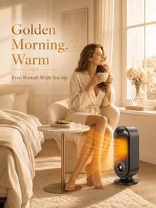 SMEG is gems Portable Space Heater, Fast Heating Desktop Electric Heater, Touch Control, Multiple Heating Settings And Timer Function, Quiet Small Heater, Suitable For Bedroom, Office, Home - Black - View 9
