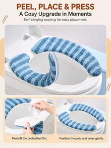 1 Pair - Autumn/Winter Toilet Seat Cover, Washable And Reusable Toilet Seat Pad, Memory Foam Plush Toilet Seat Cushion, Electrostatic Adsorption Adhesive, Soft And Non-Shedding Universal Waterproof Toilet Seat Ring Sticker, Toilet Seat Cover, Toilet Accessories, Cute Toilet Seat Pad And Toilet Seat Cover - Multicolor - View 4