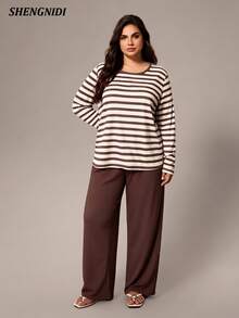 Women's Plus Size Pajama Set Long Sleeve Long Pants Loungewear, Autumn/Winter - Multicolor - View 5