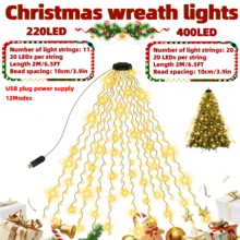 400/220 LED Christmas Indoor String Lights, 20/11 Strands 2m Waterfall Tree Lights, USB Plug, Christmas Fairy Lights, 10 Modes, Suitable For Garden, Patio, Home, Party, Wedding, Holiday, Christmas Tree Decoration - Yellow - View 2