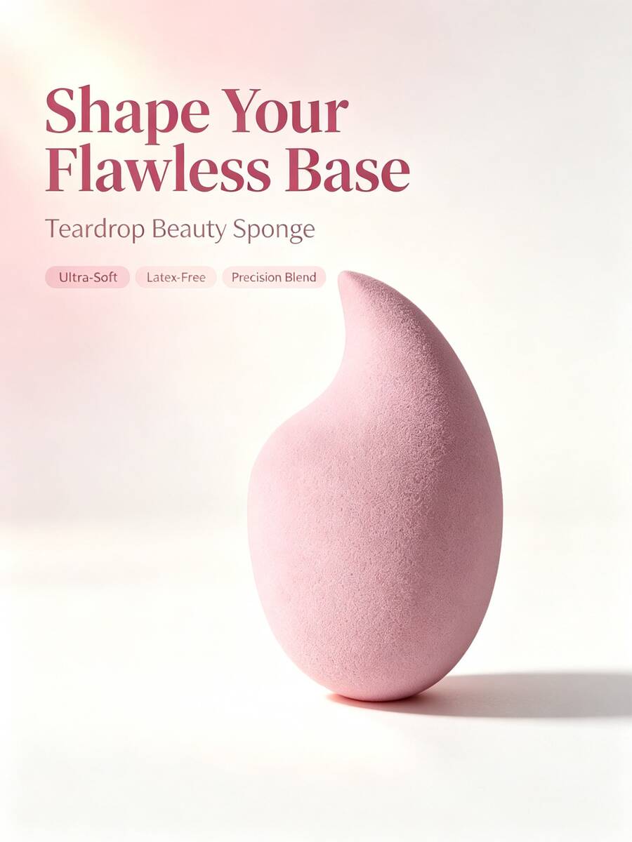 2/4/6/8/10/20 PCS Curved Teardrop Beauty Sponge, Latex-Free Ultra Soft Makeup Blender, Wet & Dry Use Foundation Concealer Cosmetic Puff - Pink - View 1