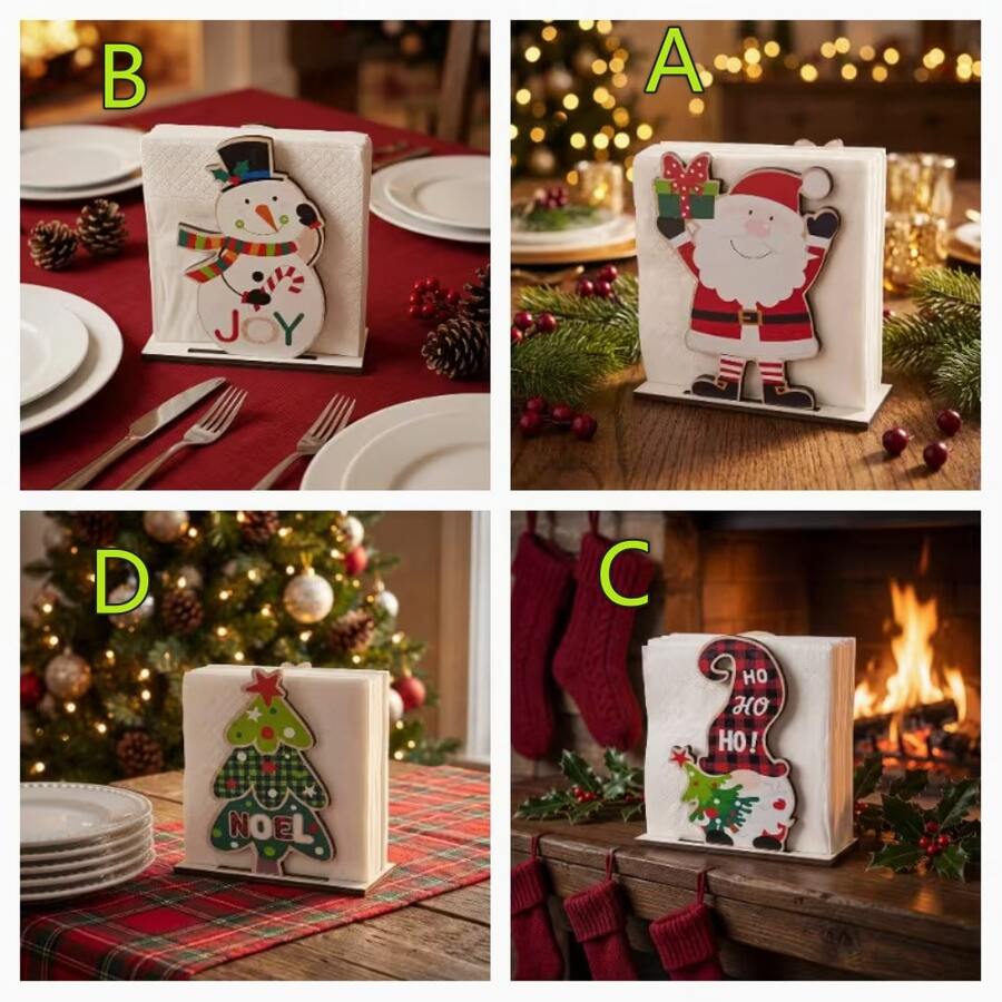 2D Flat - 1pc Christmas Wooden Tissue Holder Decoration, Classic Snowman Design Tissue Holder Holiday Decor Restaurant Tissue Storage Rack, Suitable For Home Dining Table, Bar Counter, Restaurant, Cafe, Kitchen Countertop And Office Desk - A - View 1