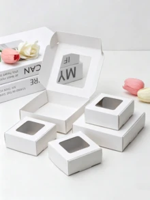 24/12pcs White Paper Boxes With Transparent Window, Gift Packaging Boxes, Suitable For Baking Cookies, Cakes, Candies, Wedding Party, Mother's Day Holiday Gift Packaging - White - View 3