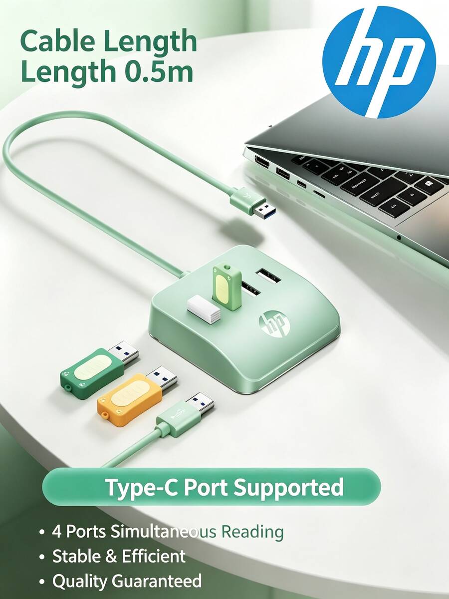 HP Dock Ekspansi USB DHC-CT120, Pembagi Multifungsi, Kabel Ekstensi Laptop Transmisi Kecepatan Tinggi dengan Port Daya, USB 2.0, Empat Port, 0,5m, Tersedia Berbagai Warna - View 1