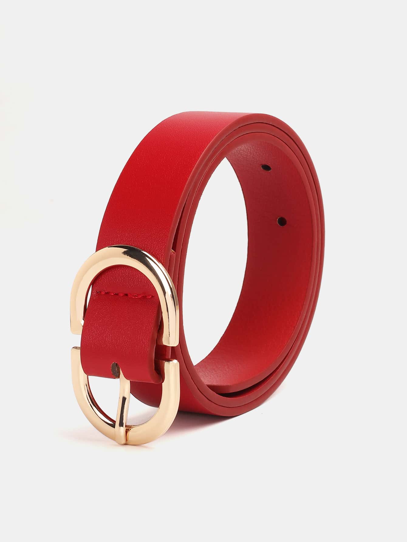 1pc Women's Gold Buckle Multicolor PU Decorative Fashion Belt Suitable For Daily Use - Red - View 1