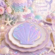 20/40pcs Ocean Purple Shell Shaped Party Napkins, 2-Ply Thickened, Suitable For Princess Birthday Party, Girls Gathering, Wedding, Pool Party And Hawaiian Party - Purple Seashell - View 2