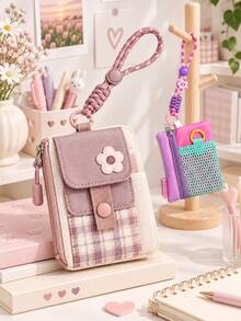 Color Block Mini Coin Purse With Phone Lanyard, Multifunctional Card Holder & Keychain Pendant, Portable Small Square Zipper Storage Bag, Suitable For Coins, Cards, Earphones And Daily Small Items, Cute Bag Charm Accessory,Travel Essential - Multicolor - View 9