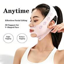Facial Lifting Bandage | Reusable Double Chin Tightening Strap | Comfortable Ice Silk Sleeping Chin Wrap - Pink - View 5