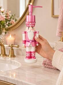 1pc Christmas Nutcracker Soap Dispenser, Pink Refillable Liquid Hand Soap Pump Bottle, Bathroom Vanity, Kitchen Sink Countertop Lotion Dispenser, Holiday Home Decor, Christmas Gift - D - View 6