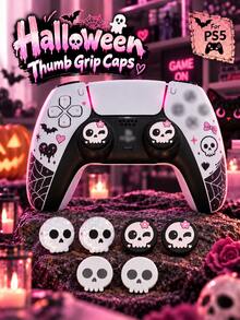 Compatible With PlayStation 4, 5 And Switch Pro Controllers; 2 Sets Of Halloween Themed Joystick Caps - High Performance Controller Joystick Caps, Available In White, Pink Or Crystal Skull Designs; Ideal Halloween Gift Choice. - View 1