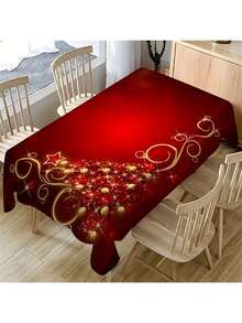 1pc Christmas Theme Tablecloth, Waterproof And Oil-Resistant, Polyester Material, Rectangular, Woven, Durable Fabric, Holiday Home Decor, Christmas Decoration, Kitchen And Dining Table Cover, Suitable For Indoor And Outdoor Use - Multicolor - View 1