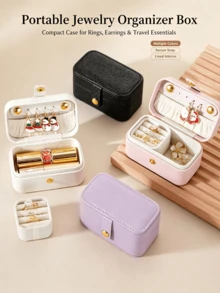 Portable Jewelry Storage Box, Mini Travel Jewelry Box, Earring & Ring Organizer. This Compact Leather-Textured Storage Box Can Hold Rings - Multicolor - View 1