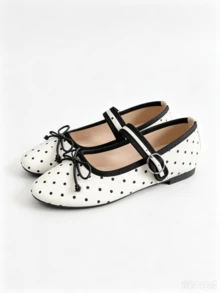 Sweet Polka Dot Mary Jane Shoes With Bow Decor And Adjustable Buckle, Vintage Versatile Women's Shoes - Beige - View 6