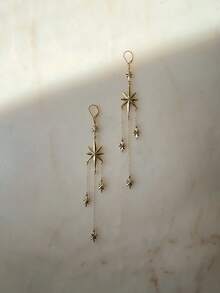 1pc Octagram North Star Multi-Chain Tassel Earrings, Rhinestone Embellished Celestial Style Long Drop Ear Hooks, Suitable For Prom, Wedding, Party - Rhinestones - View 6