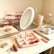 Ed Round Makeup Mirror With Multi-Compartment Storage Tray, 360° Rotatable Lighted Vanity Mirror - Multicolor - View 8
