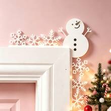 1pc White Wooden Snowman Snowflake Door Frame Corner Decoration, Cartoon Smiling Snowman Hollow Snowflake Design, Suitable For Room Door, Entryway, Fireplace, Door Lintel Christmas Scene Decoration, Simple Elegant Holiday Soft Decor Hanging Ornament, Great Gift For Christmas Family Gathering - Multicolor - View 7