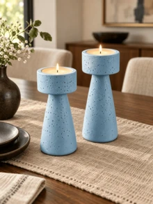 1pc/2pcs Minimalist Tall Tapered Pillar Candle Holder Set, Stable Slot Top Tea Light Candle Holder, Table Centerpiece Decor For Dining Table, Living Room, Wedding Party Home Decor - Beige Adjustable Height Stand - View 3