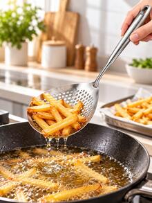 Stainless Steel Hollow Strainer Spoon, Long Handle Kitchen Soup Ladle, Suitable For Frying, Hot Pot, Dumplings, Vegetables And Draining Oil, Multi-Functional Cooking Utensil - Multicolor - View 2