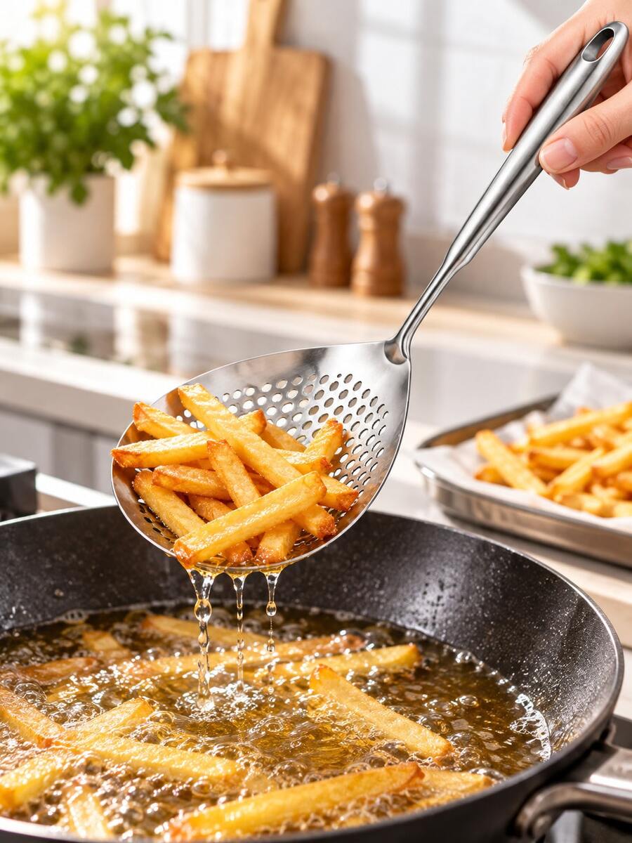 Stainless Steel Hollow Strainer Spoon, Long Handle Kitchen Soup Ladle, Suitable For Frying, Hot Pot, Dumplings, Vegetables And Draining Oil, Multi-Functional Cooking Utensil