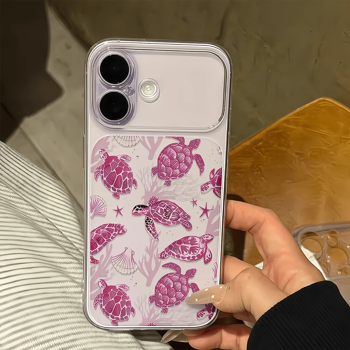 1pc Transparent Pink Turtle Shell Starfish Fashion Full Coverage TPU Shockproof Minimalist Phone Case Compatible With Apple 17 16 15 14 13 12 11 Pro Max - Multicolor - View 1