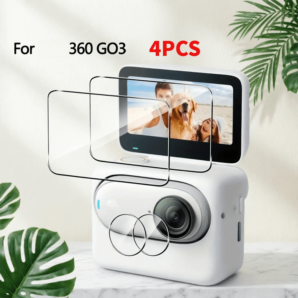 [2+2] Pelindung Layar untuk Kamera Insta360 GO3, Tahan Gores, Permukaan Halus, Cocok untuk Aksesori Kamera Aksi, Aksesori Kamera. | Permukaan Mengkilap | Kaca Tahan Gores, Perlindungan Lensa Kamera