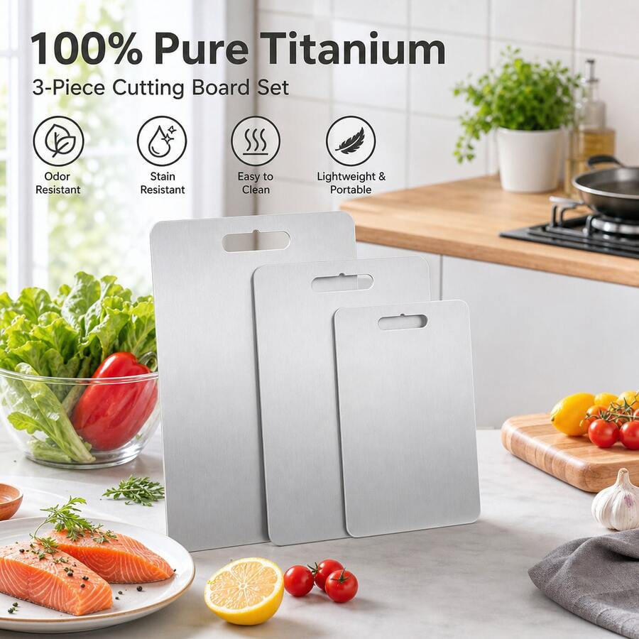 3pcs Pure Titanium Cutting Boards, Double-Sided Use - Cutting Board Set, Kitchen Accessories, Antibacterial Kitchen Cutting Boards, Suitable For Meat, Fruit And Vegetables, Non-Slip And Easy To Clean, 2026 Christmas Gift - View 1